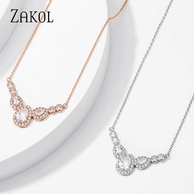 Water Drop Zirconia Necklace For Women Shinny Charm Necklaces