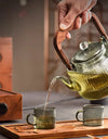 Large Capacity 1200ml Vertical Stripe Pattern Glass Tea Pot Kungfu Tea Set Wooden Beam Tea Kettle Brewing Puer Teapot Teaware