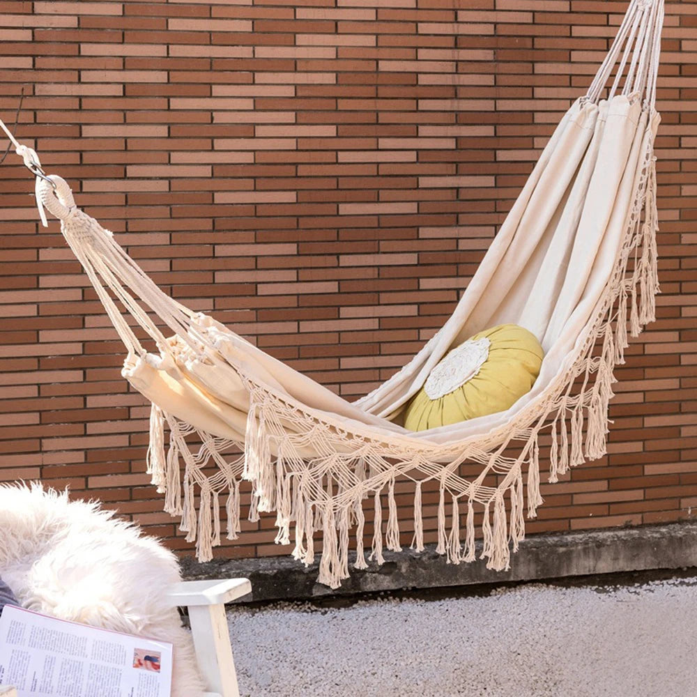 Hammock Boho Style Brazilian Macrame Fringed Deluxe Double Hammock Net Swing Chair Indoor Hanging Swing