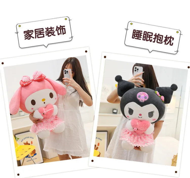 Kawaii Hello Kitty Plush Toy Cute Filled Doll for Kids Birthday Gift Lovely My Melody Kuromi Floral Stuffed Animal Soft Large