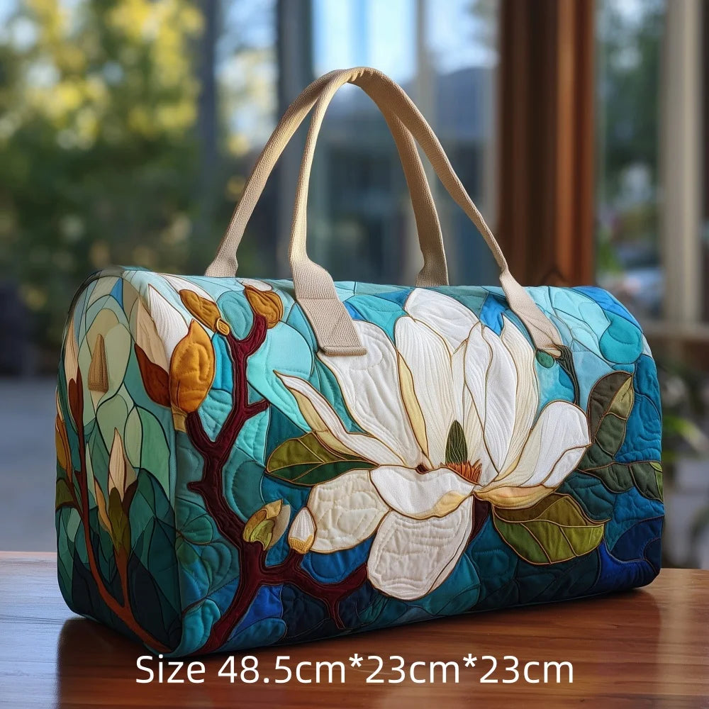 3D Printed Quilted Travel Duffle Bag Floral Pattern Tote Colorful Flowers Carry-On Lightweight Weekender Overnight Bag for Women