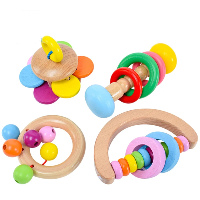 Baby Hand Montessori Rattle Wooden rattle Hand bell Orff Musical Instruments Intellectual Learning Toy Educational Toys Gift