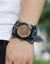 Men Watches Luxury Big Dial Quartz Lovers Watch Wide Genuine Leather Punk Bracelet Sport Wristwatch