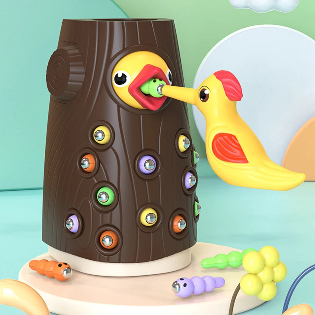 Montessori  Wooden Toys  Woodpecker Catching Worms Feeding Fishing Game Set Educational Toys for s Birthday Gift