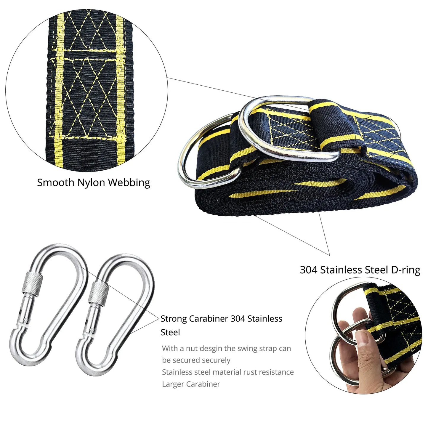 One Pair Tree Swing Hanging Kit Hammock Straps Camping 350 KG Load Capacity Rope Carabiner Outdoor Hiking Hammock Hanging Belt