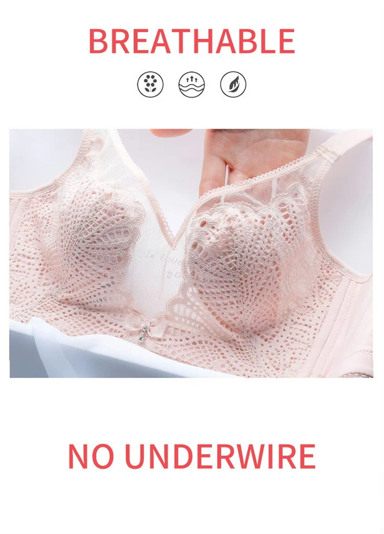 Women’s Lace Transparent Rabbit Ears Bra – Soft, Wire-Free Push-Up with Adjustable Straps