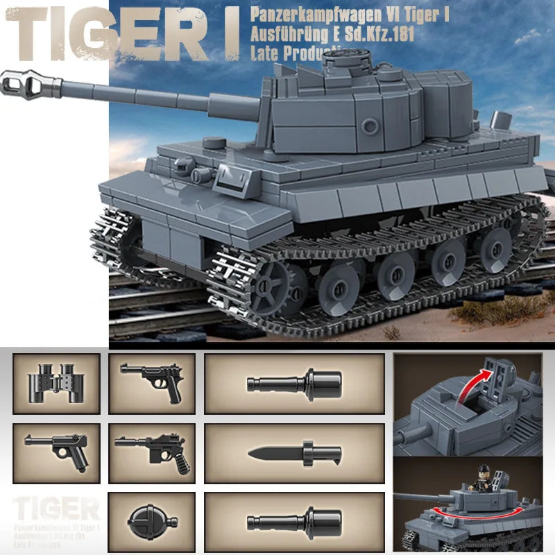 WW2 Military Classic Model Tiger Leopard KV-1 KV-2 IS-2 Heavy Tank Collection Model Building Blocks Bricks Toys for Boys Gifts
