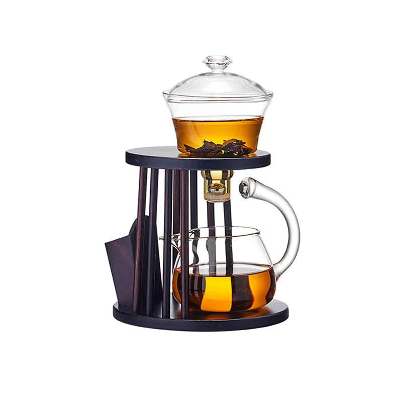 Heat-resistant Glass Tea Set Turkish Drip Pot Diversion Rotating Cover Bowl Semi-automatic Teapot Lazy Kung Fu Tea Set