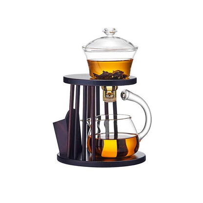 Heat-resistant Glass Tea Set Turkish Drip Pot Diversion Rotating Cover Bowl Semi-automatic Teapot Lazy Kung Fu Tea Set