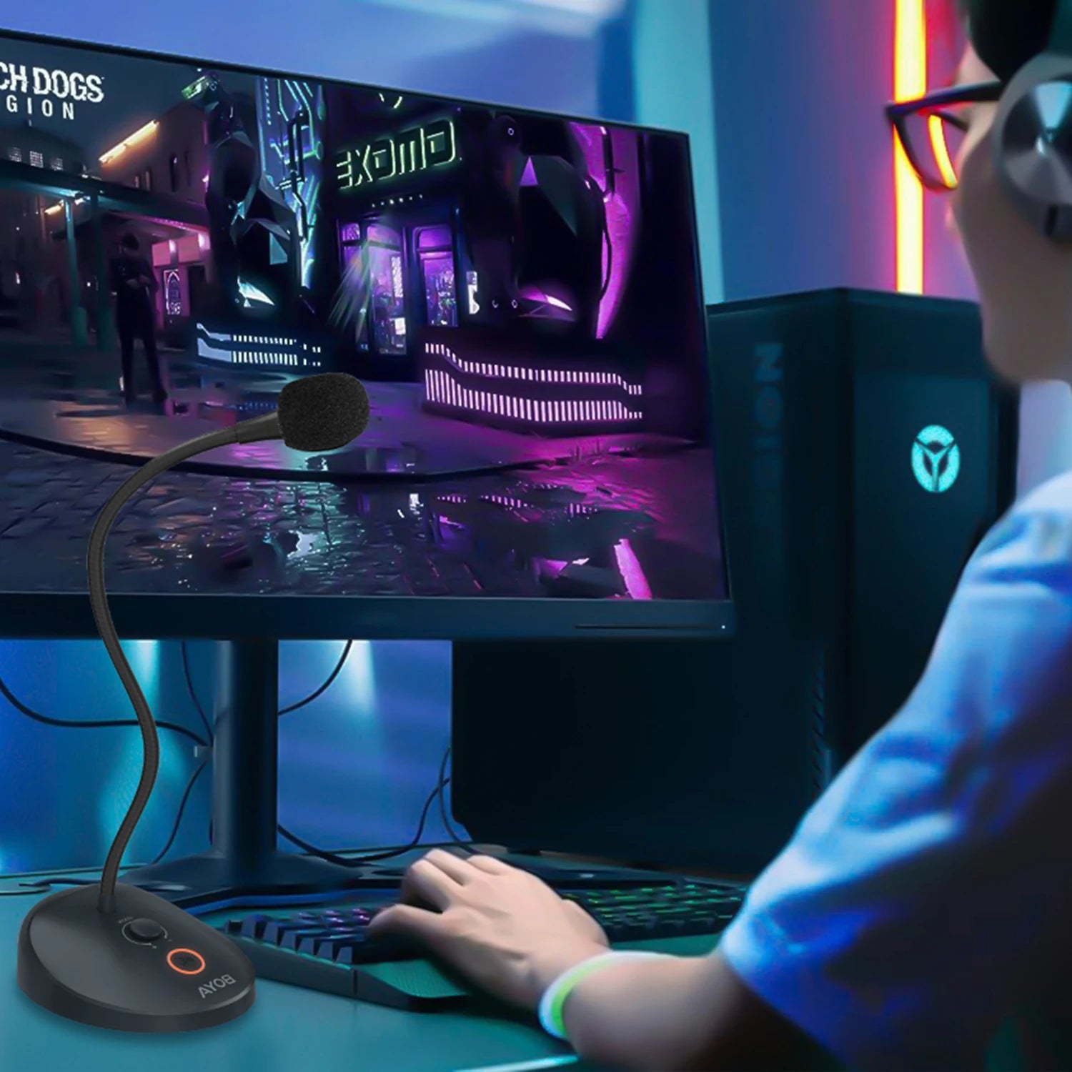 BY-GM12 Desktop Gooseneck Computer Microphone with Base LED Indicator for Meetings Video Conferences Streaming Lectures