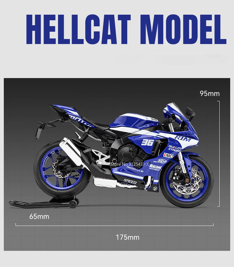 1/12 Yamaha R1M Toy Motorcycle Model Alloy Diecast with Shock Absorption Simulation Scale Motorcycle Model Toys for s Gifts
