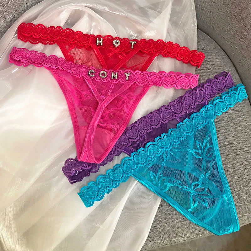 Custom Thong Name Crystal Letter Women Underwear Customized personalised G-String Panties tanga