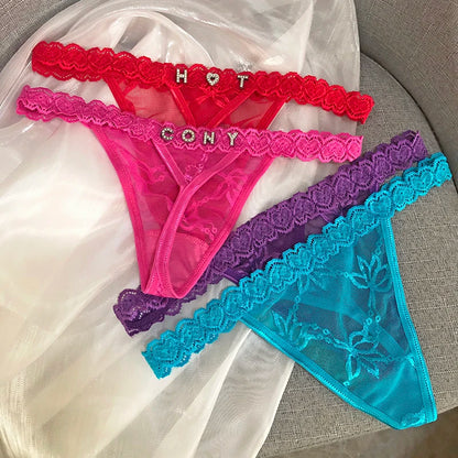 Custom Thong Name Crystal Letter Women Underwear Customized personalised G-String Panties tanga