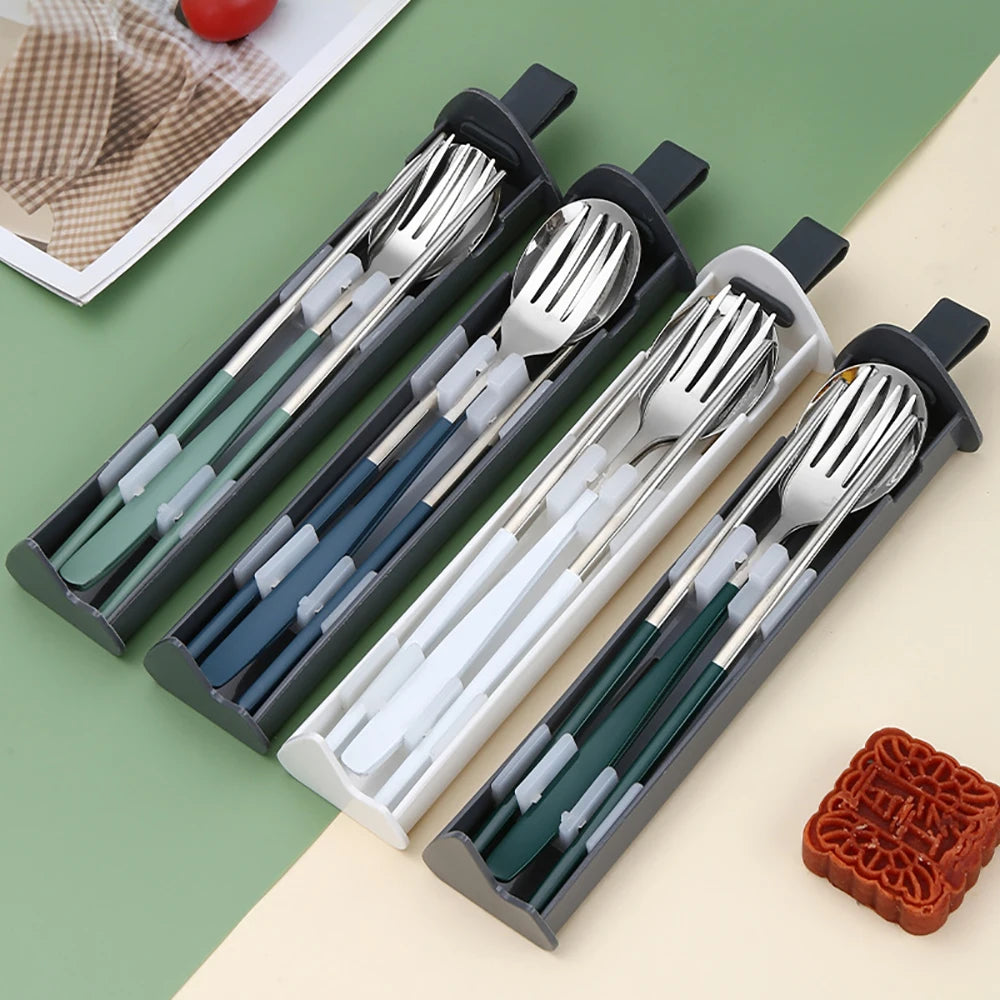 2/3Pcs Colorful Dinnerware Set 304 Stainless Steel Cutlery Set Kitchen Portable Tableware Set Chopsticks Fork Spoon Dinner Set