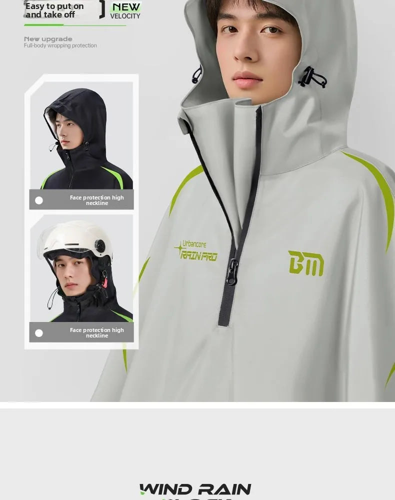 Full Body Waterproof Hooded Rain Poncho with Reflective Details for Motorcycle Riding