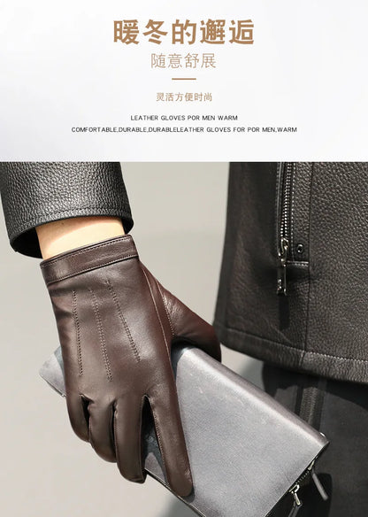 Spring Gloves Men Real Leather Gloves Touch Screen Black Real Sheepskin Thin Warm Driving Gloves