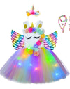 Girl Unicorn Dresses for Girls Tutu Princess Party Dresses with LED Lights Flower Birthday Party Cosplay Costume Girls Clothing