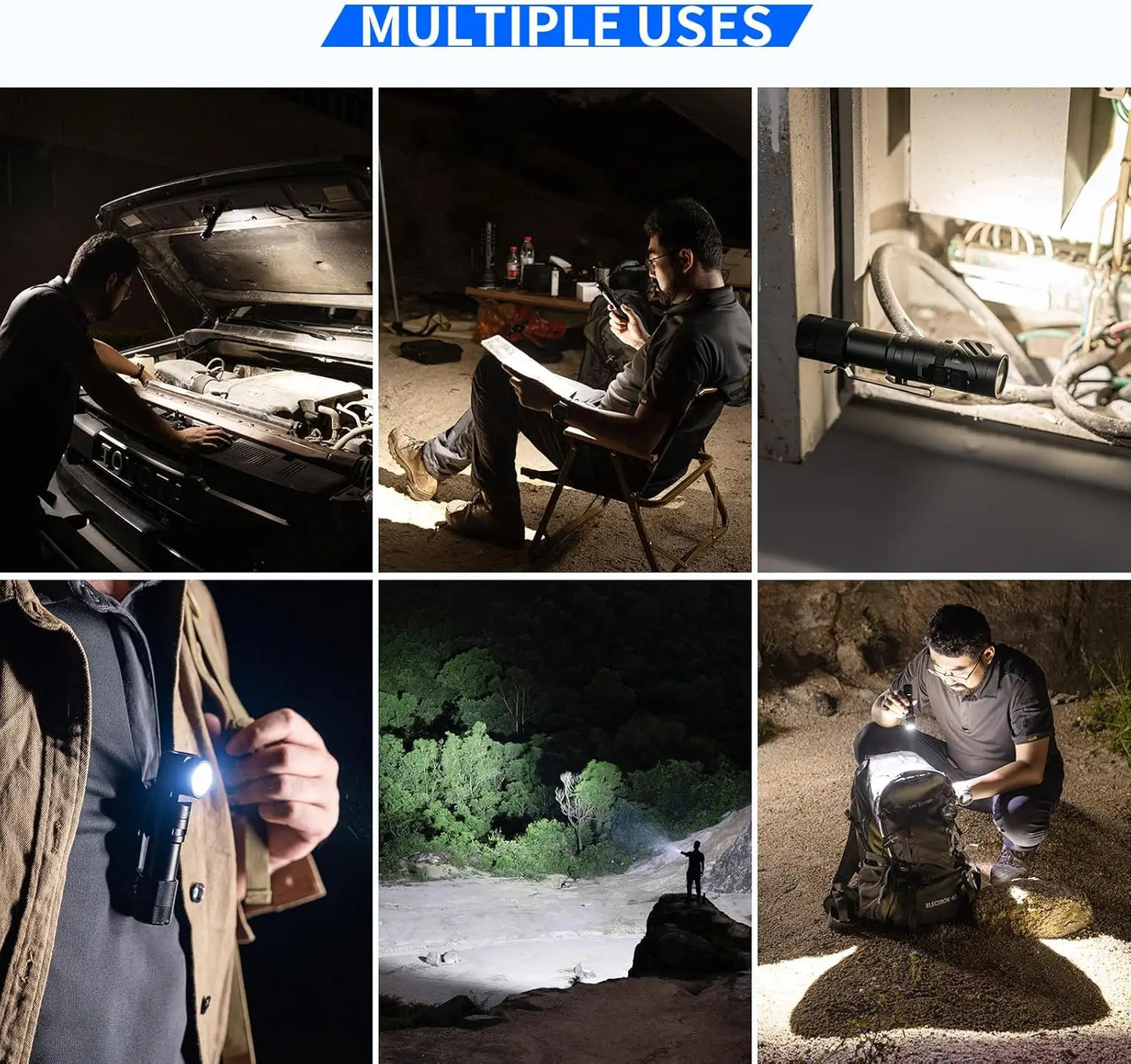 2000 Lumen Rechargeable Swivel Head Dual Beam LED Flashlight With Magnetic Tail