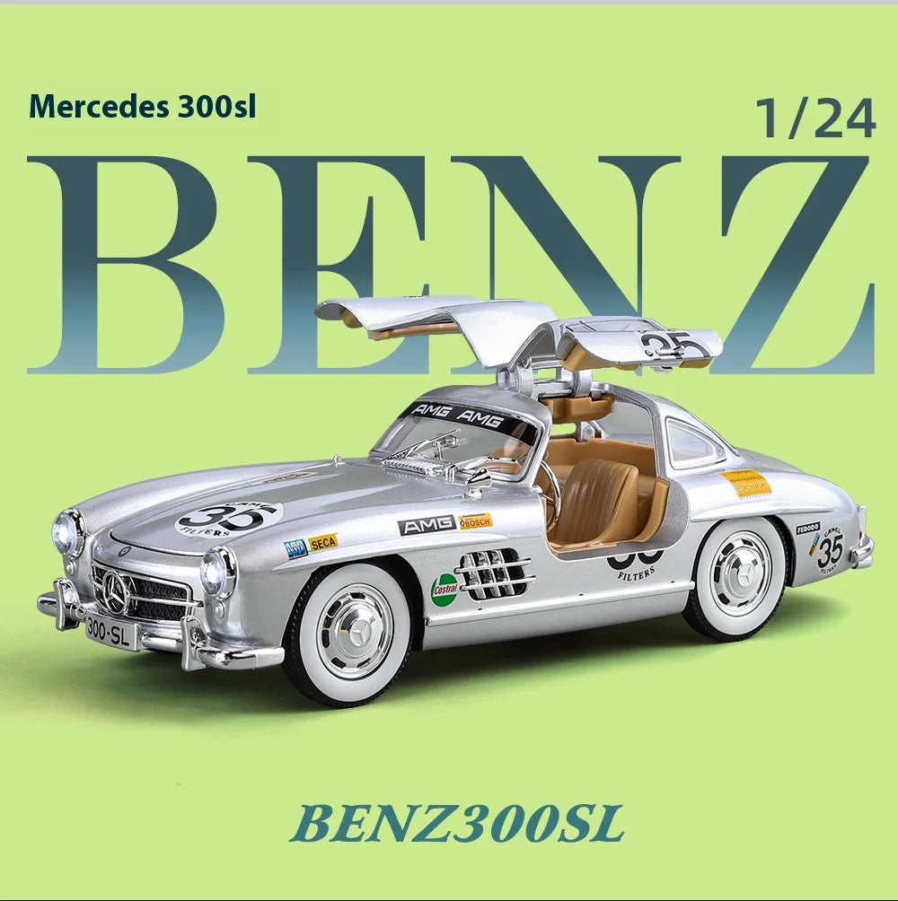1:24 Mercedes-Benz 300SL Electroplated Version Alloy Diecast Classic Car Model Display Collection