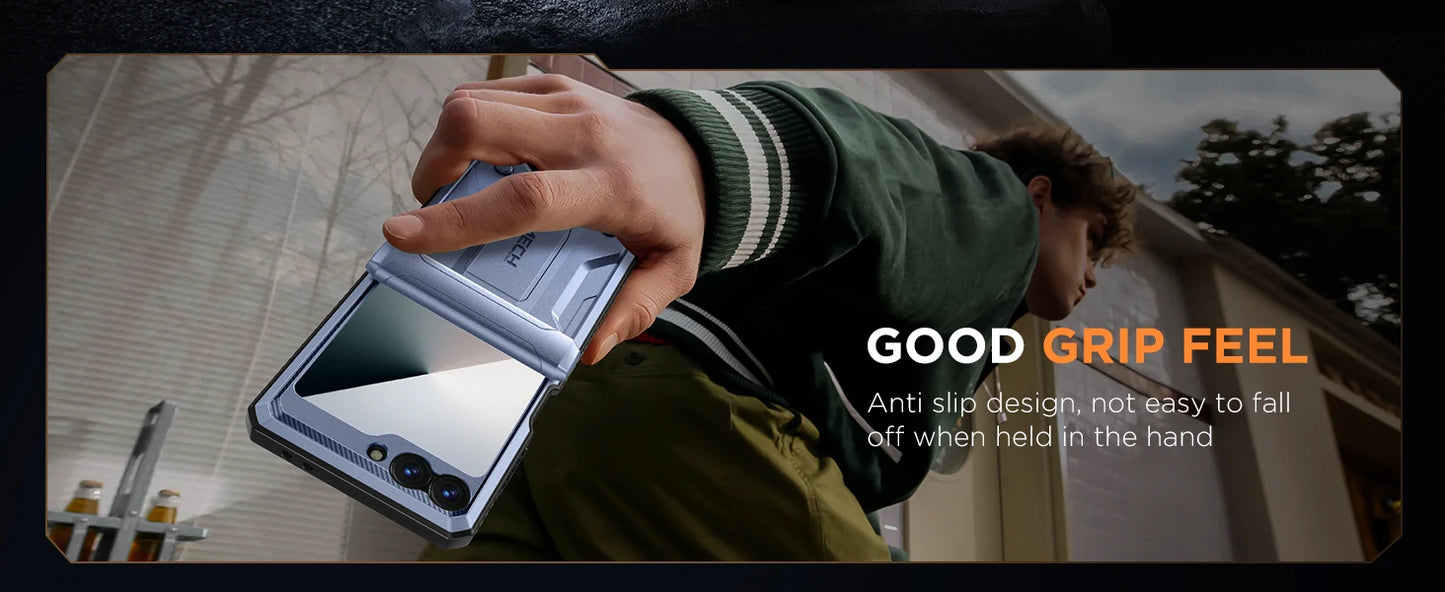 for Z Flip 6 Case with Kickstand Belt-Clip Hinge Protection Cover Screen Protector Military Grade Shockproof Phone Case