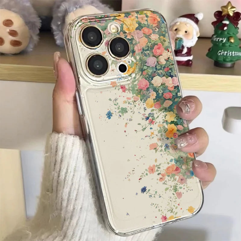 Flower Transparent Shockproof Phone Case for iPhone 16 15 14 Pro Max Plus