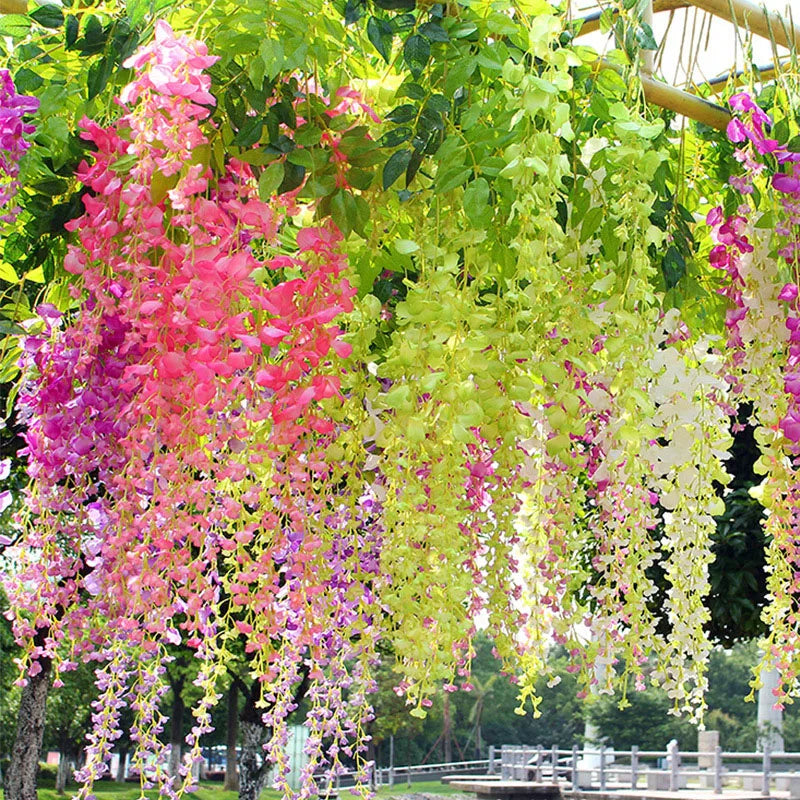 12pcs Fake Wisteria Artificial Flowers Garland for Arch Wall Wedding Decor Ivy Rattan Fake Flower Wreath Home Garden Decoration