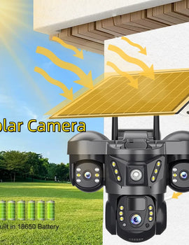 Solar Camera 4G Sim Card 15MP Outdoor 3 Lens 3 Screen PIR Human Detect Network IP Cameras Night Vision CCTV Security Protection