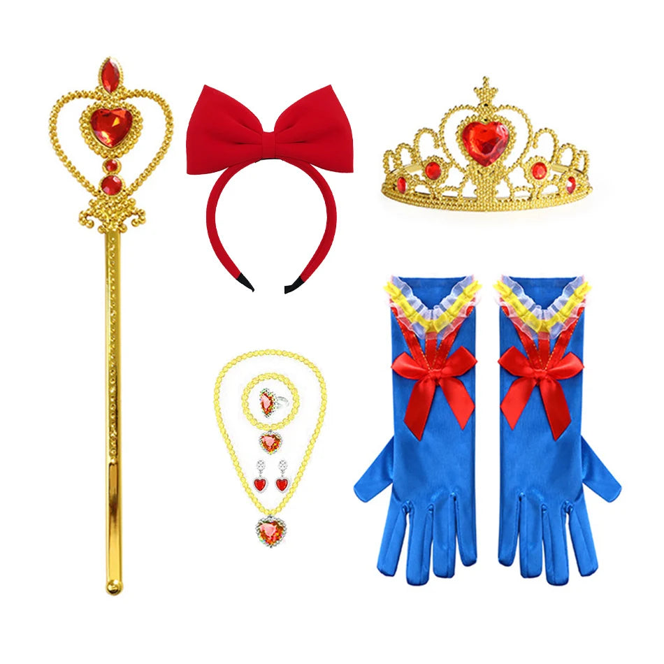 Elsa Princess Accessories Gloves Wand Crown Jewelry Set Elsa Wig Necklace Braid for Princess Dress Clothing Cosplay Dress UP