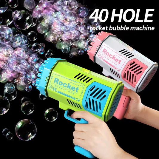 One Pack Of Children's 40 Holes Rocket Launcher Handheld Portable Electric Automatic Bubble Gun LED Light For Boys And Girls