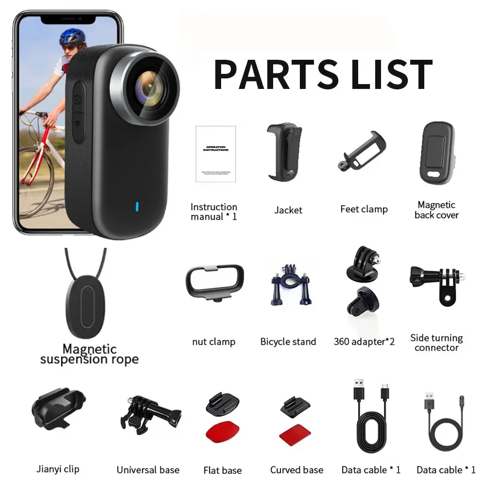 4K Mini Thumb Sports Camera Waterproof Magnetic Pocket Action Camera Wearable Body Cam for Motorcycle Helmet Cycling