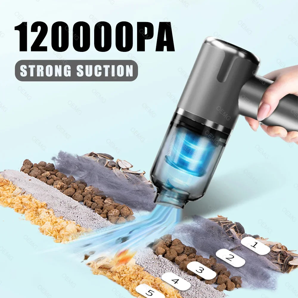 120000PA Car Vacuum Cleaner Portable Powerful Cleaning Machine Car Cleaner Wireless Mini Vacuum Cleaner for Home Appliance