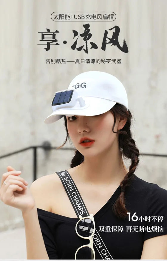 Wide Brim Solar Fan Hat With Detachable Fan