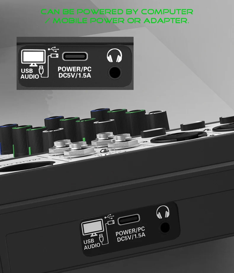 Professional 4-Channel 256DSP Audio Mixer 48V Phantom Power USB Studio Karaoke Bluetooth DJ Console Mixer