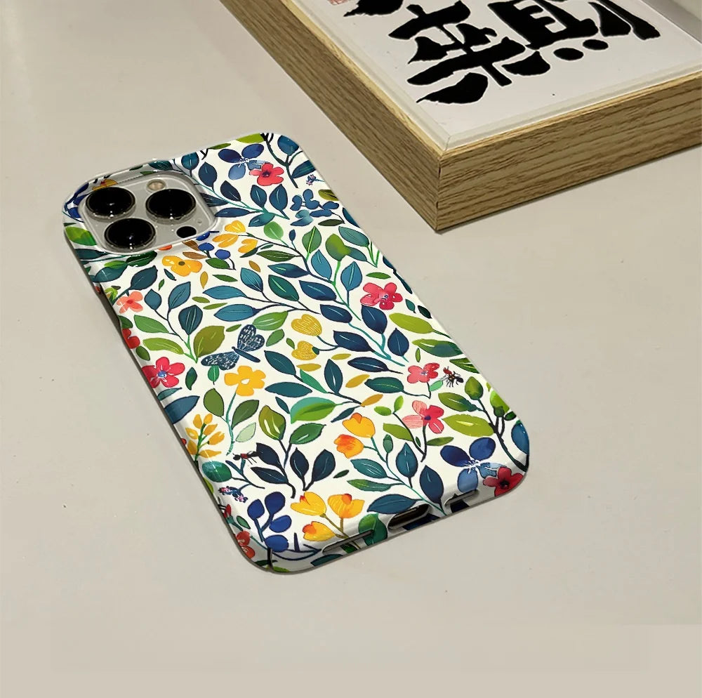 Flower Flora Green Leafs 2 in 1 Phone Case for iPhone 16 15 Pro Max 16 Plus Double Deck Shockproof Protective Cover