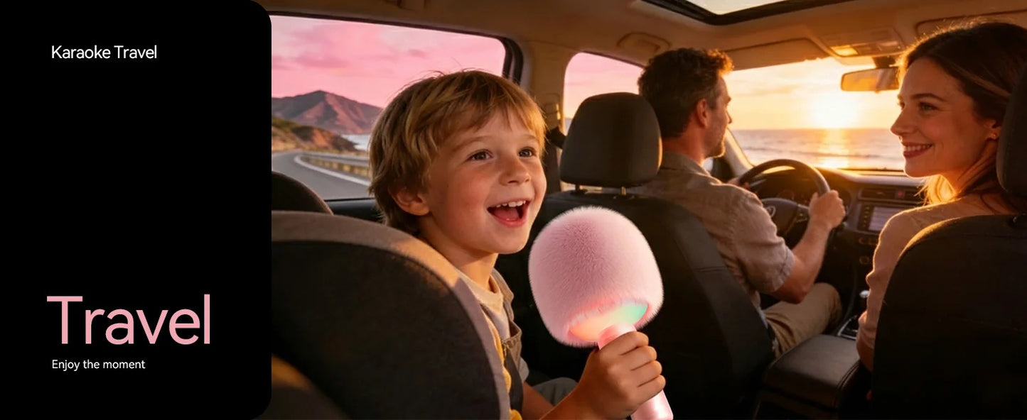 Bluetooth Karaoke Microphone with Fluffy Cover, 2-in-1 Handheld Mic & Speaker with Dynamic LED Lights for Party Singing