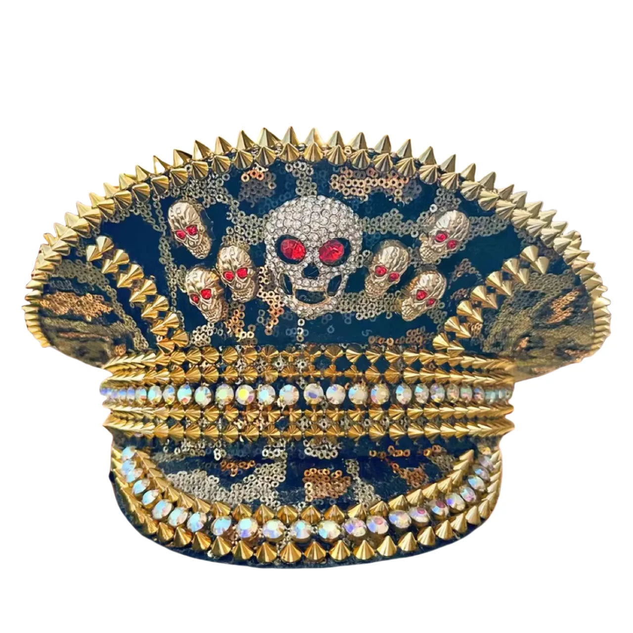 Golden Steampunk Captain Hat Rhinestone for Burning Man Festival Woman， Rave Festivals Accessories ＆ Party Caps for Man