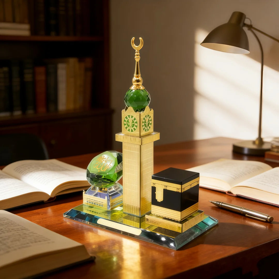 Muslim Kaaba Clock Tower Model Muslim Building Model Islamic Architecture Handicrafts Souvenirs for Home Desktop Car Decor