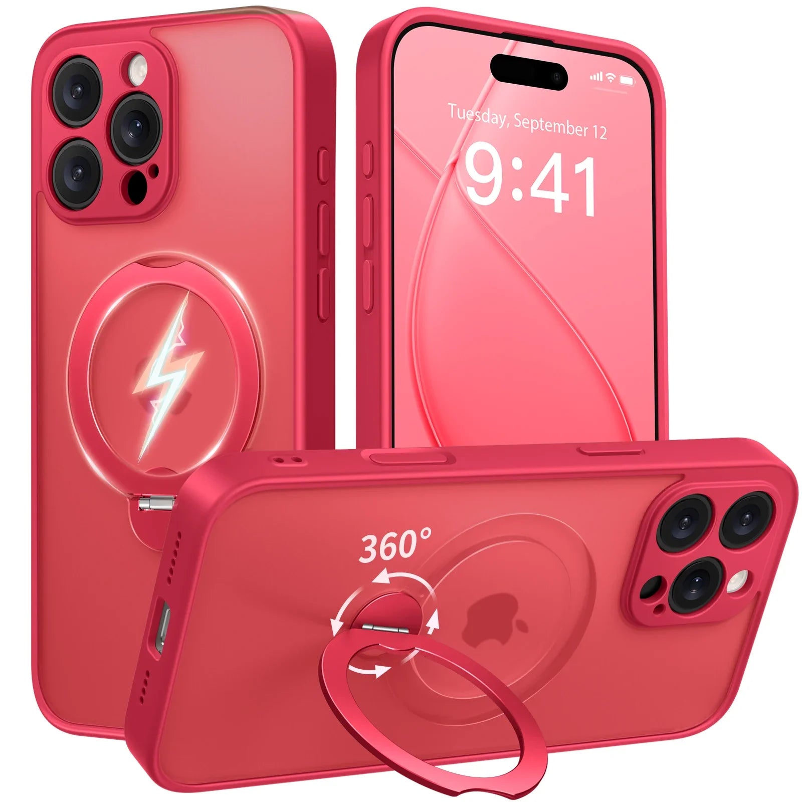 Luxury Magsafe Matte Phone Case For iPhone 16 Pro Max with  Rotatable Ring Stand Camera Lens Protection Shockproof Case