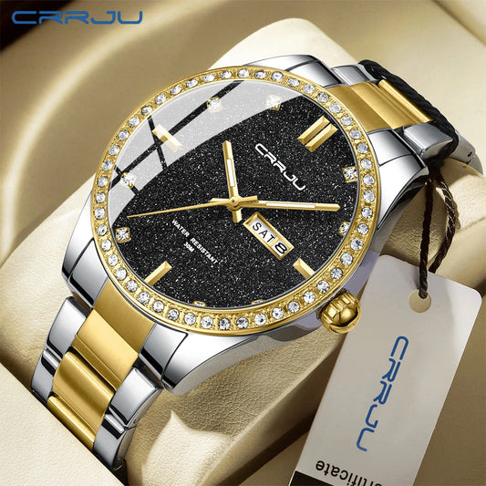 Men Watch Moissanite Diamond Luxury Brand Golden Dial Watches with Stainless Steel Band with Luminous Relogio Masculino