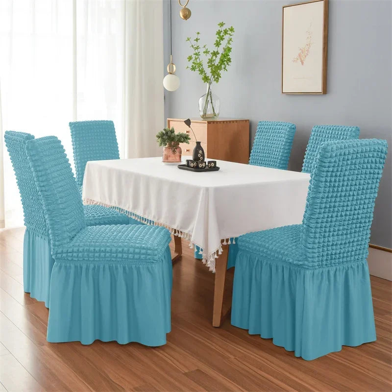 1PC Seersucker Chair Cover with Skirt Stretch Wedding Chairs Covers Dining Room Universal Size Seat Slipcovers for Banquet Party