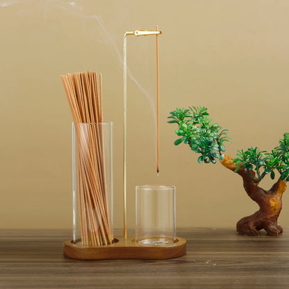 2 in 1 Incense Holder for Sticks Anti-Ash Flying Incense Burne with Removable Glass Ash Catcher and Incense Sticks Organizer