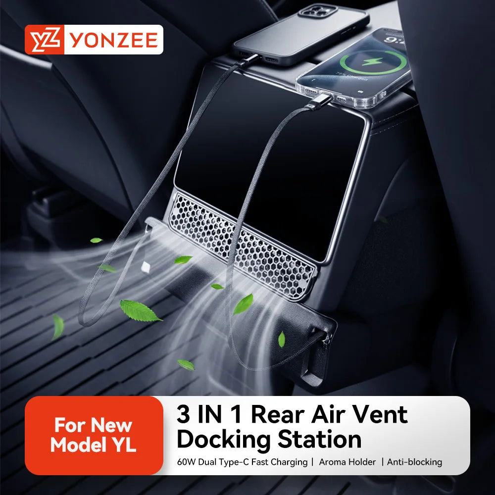 3 in 1 Rear Air Vent Docking Station with 120W Fast Charging for Tesla Model YL 2026