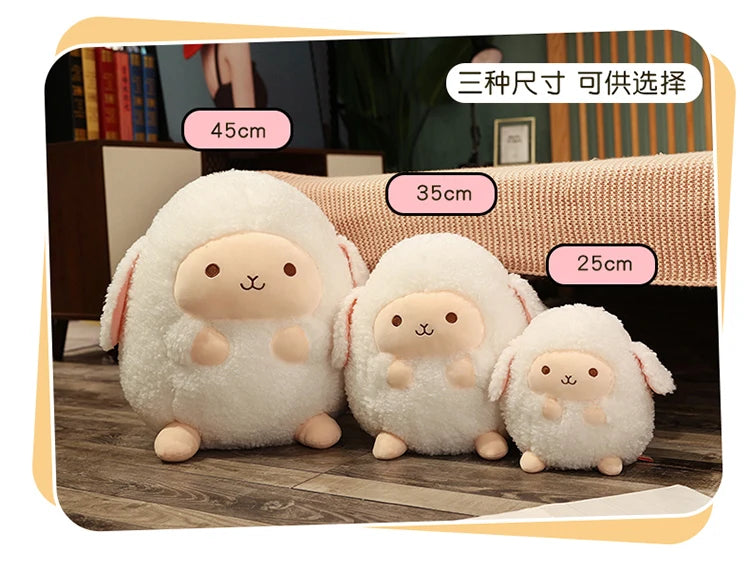 Cute Fluffy Sheep Plush Stuffed Animal Soft Round Pillow