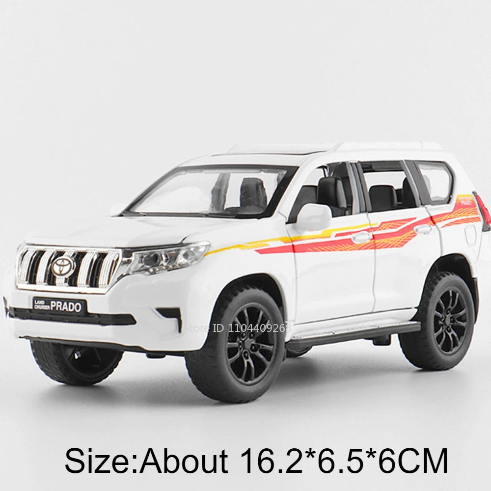 1:32 Scale Land Cruiser Prado Toy Police Car Model Metal Diecast Simulation Vehicles Pull Back Toys Collection Birthday Gifts