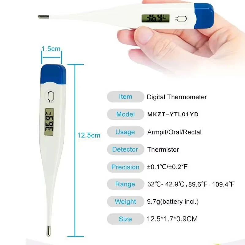 1 PC Digital Thermometer Good Quality Clinical Oral Underarm Rectal Test  Adult Fever Temperature Basal Rigid Tip Termometer