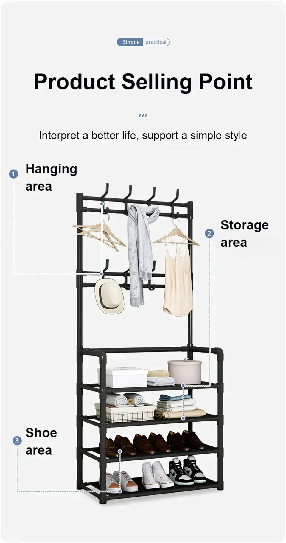 Coat Shelves Shoe Furniture Strong Load-bearing Living Room Organizer Clothes Hat Shoes Storage Shelf Bedroom Bag Storage Rack