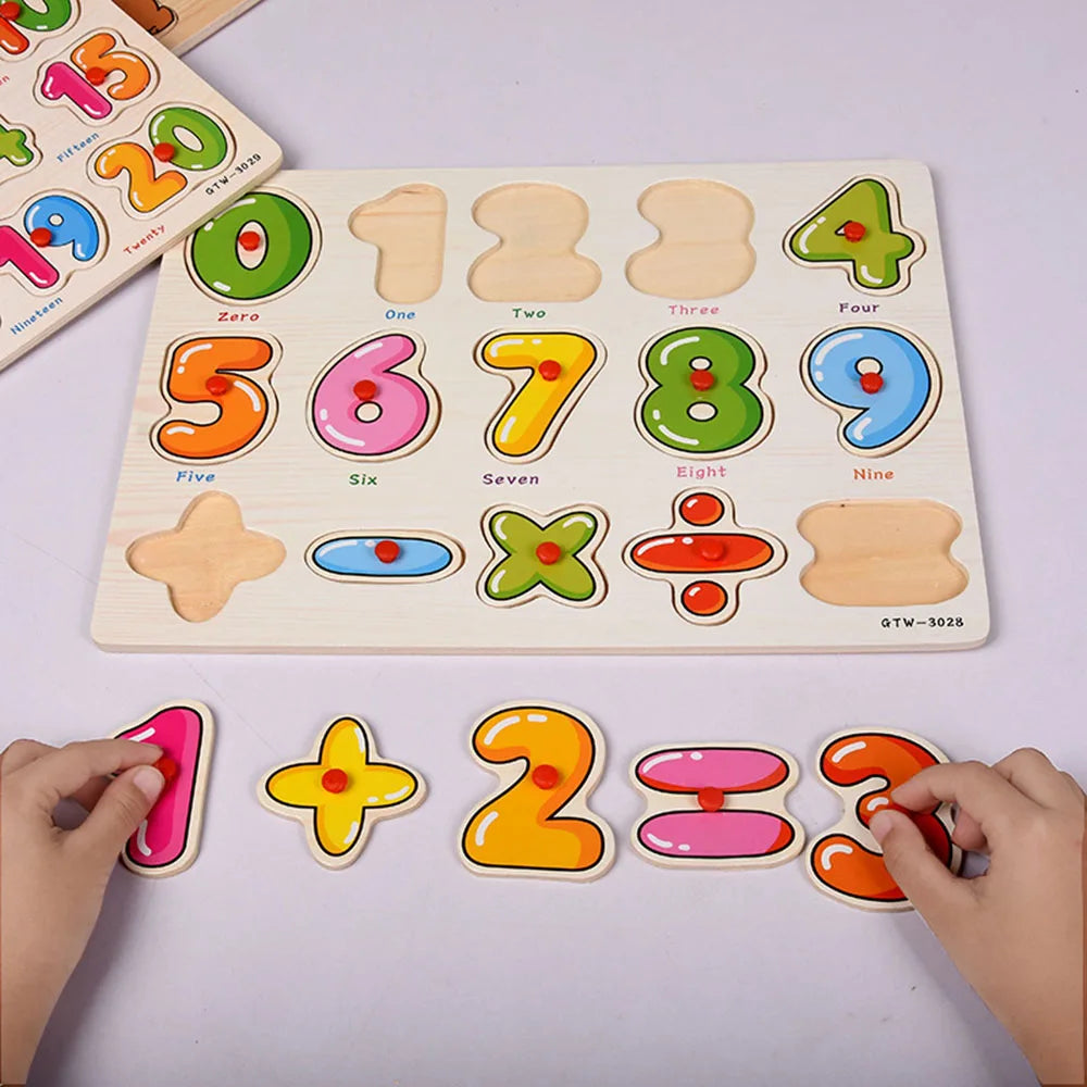 Montessori Wooden Puzzles Hand Grab Boards Toys Tangram Jigsaw  Educational Toys Cartoon Vehicle Animals Fruits 3D Puzzles