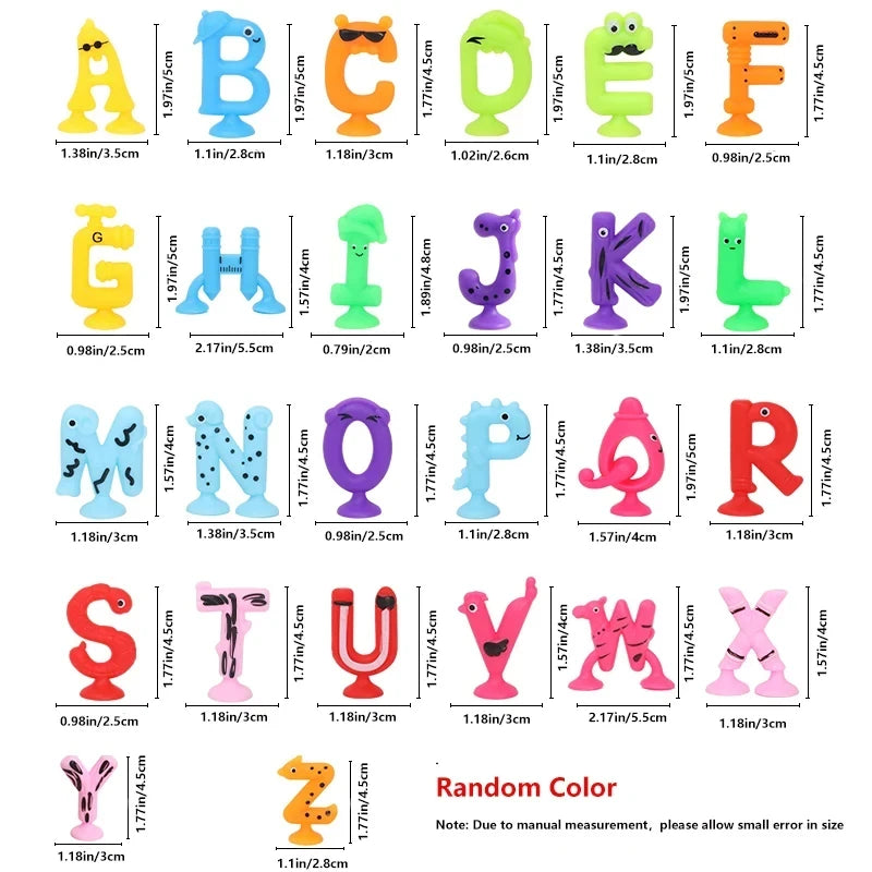 Number Letter Suction Cup Toys Soft Silicone Building Blocks Toy Animal Shape DIY Puzzle Game  Sensory Sucker Bath Toys