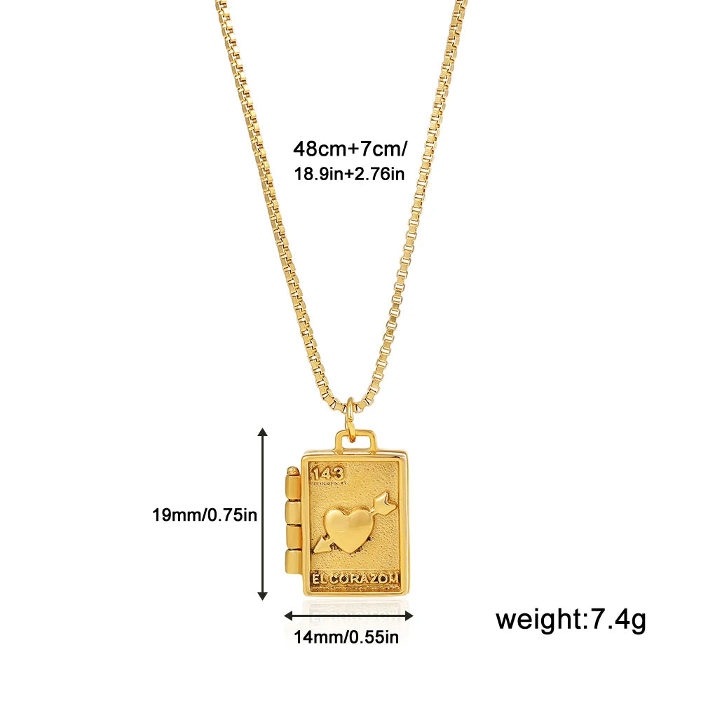 Gold Plated Stainless Steel Photo Frame Clamp Openable Love Heart Pendant Neckalce for Women Box Chain Necklaces