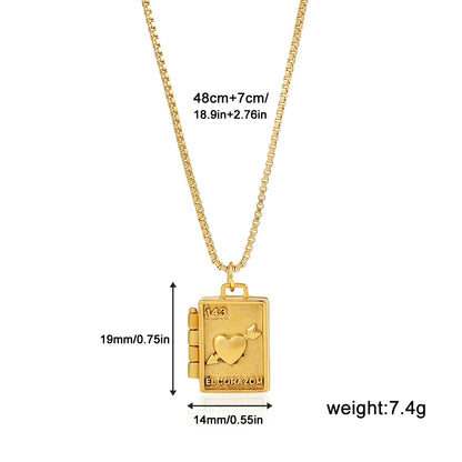 Gold Plated Stainless Steel Photo Frame Clamp Openable Love Heart Pendant Neckalce for Women Box Chain Necklaces